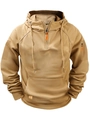 Herren Hoodie in Khaki mit halbem Reißverschluss und praktischen Ärmeltaschen - Camel