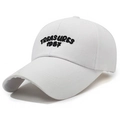 White cotton baseball cap with black embroidered Treasures 1987 text on front - Adjustable / White