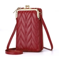 Borsa a tracolla rossa in pelle PU con trapuntatura a foglia e chiusura in metallo dorato - Borgogna