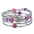 Bohemian multi-layer wrap bracelet with natural emperor stones and silver metal charms - Imperial Stone Style