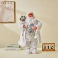 Moderne Weihnachtsmannfigur mit weißem Kunstfell und silbernen Pailletten für die Deko - 60CM