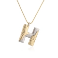Two-tone letter H pendant necklace with golden box chain on white background - Letter H