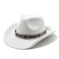 Close-up of white felt cowboy hat with bronze rivets and faux leather trim detail - M(56-58cm) / White