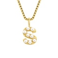 Vintage gold titanium steel box chain necklace featuring a pearl-inlaid letter S pendant - Letter S - Gold