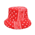 Detail of red paisley bucket hat with white pattern and durable reinforced brim stitching - M (56-58cm) / Red