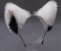 Cute Lolita cat ears headband in fluffy white faux fur with black pointed ear tips - White (Black Trim)