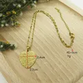 Golden 18K heart pendant necklace with textured surface and adjustable water wave chain - Heart Style