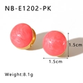 Pink drip oil marble style spherical earrings in 18K gold plated stainless steel - Pink Marble Round Style (NB-E1202-PK)