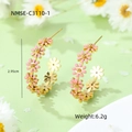 Pink and yellow daisy hoop earrings in gold finish made of durable stainless steel - Pink Earrings