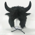 Winter-Fliegermütze mit schwarzem Kunstfell und großen Hörnern für Cosplay-Partys - M(56-58cm) / Schwarz