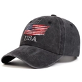 Vintage graue Baseballkappe mit USA-Flaggenbestickung und gewaschenem Baumwollfinish - Verstellbar / Gewaschenes Schwarz