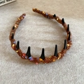 Brown knitted headband with colorful yarn dots and black inner teeth grips for women - 48# Headband-Coffee Rainbow Spot