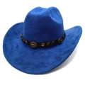 Royal blue faux suede western cowboy hat with studded leather band and bull buckle - M (56-58cm) / Sapphire Blue