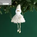 Beige plush angel doll ornament with wooden bead and golden star for Christmas tree - Beige Angel