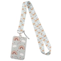Rainbow and cloud print long lanyard set with a matching light blue card holder sleeve - Blue Rainbow Lanyard Case Set/YZ18-28