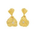 Irreguläre goldene S925 Silberohrringe mit Lavatextur und klaren Zirkonia-Steinen - 925er Silber / 18K Gold