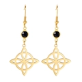 Elegant gold Celtic knot earrings with black gemstone pendant and fishhook design - Gold