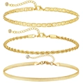 Detailed set of three gold-plated Cuban and snake chains with crystal lobster clasps - Gold Water Wave Snake Chain Combination