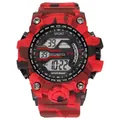 Digital sport watch featuring a red and black camouflage rubber strap and waterproof dial - Large Camouflage Red