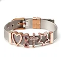 Adjustable 10mm steel mesh bracelet with rose gold heart, infinity and star charms - O-Rose Gold (Infinity Cross)