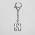 3D bubble style letter N keychain in silver finish with lobster clasp and metal chain - Letter N