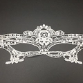 Exquisite white lace masquerade mask with intricate hollow patterns for cosplay - White