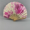 Japanese wooden folding fan featuring beige fabric with pink floral patterns - No.16 Pale Mauve