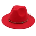 Detail of red fedora hat with woven band, green beads and vintage silver hardware - M(56-58cm) / Red