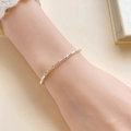Elegant silver bamboo joint bracelet with shimmering aurora crystal beads for women - Silver Minimalist Fine Bamboo Chain (MY30502)