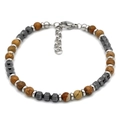 Men's Jasper and Hematite beaded bracelet with silver lobster clasp on white background - Jasper Style (B083)