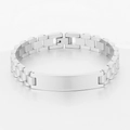 Zilveren roestvrijstalen schakelarmband met gepolijste graveerbare plaat in horlogestijl - 19.5cm / 10mm Zilver (KB136742-WGSF)