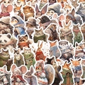 Collection of hand-drawn cute farm and wild animal stickers wearing cozy winter clothes - Winter Forest Illustration Animals (PMS140) / 50 Sheets