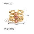 Detailed view of layered gold ring with pink oval gemstones and beaded band texture - Multi-layer Gold Three-Stone Style (JDR202232)