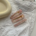 Close-up of three pink resin hair clips with gold foil on white textured background - Sakura 3Pcs Set - Cherry Blossom Pink