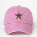 Detalle de la estrella de leopardo en la gorra de béisbol de algodón lavado rosa - Talla única / Rosa