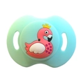 Baby pacifier with mint green shield and cute pink cartoon flamingo with small crown - Flamingo Pacifier / Green
