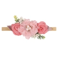 Detail of soft nylon baby headband with pink fabric flowers and faux pearls - Style 25 (25)