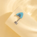 Titanium cartilage stud with blue triangle enamel and matching zircon stones - Blue With Blue Zirconia - Right Side (Single Piece)