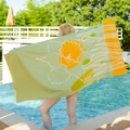 Quick-dry microfibre beach towel in light green and orange with floral narcissus print - Lemon