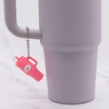 Pink miniature Stanley cup keychain with white cloud smile on silver bead chain - Rose Red Cloud Cup Bead Chain