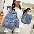 Navy blue school backpack set with abstract prints, crossbody bag and pencil case - Deep Blue Abstract Bear (21)