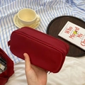 Dark red double-layer nylon pencil case with zippers and large capacity storage - Burgundy