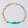 Fashionable beaded bracelet featuring golden copper beads and turquoise faceted abacus stones - Teal