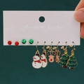 5-pair Christmas earring set with Santa, reindeer, and snowflake charms on white card - 49 Snowman Reindeer Head Tree (5 Pairs Set)