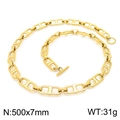 Collar de cadena con eslabones H de acero de titanio dorado y cierre de barra T - Collar de Cadena de Ancla de Nariz de Cerdo de 50cm (KN225208-Z) / Dorado