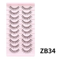 10 pairs of black natural thin clear band false eyelashes ZB34 in pink tray - Layered Style (ZB34)