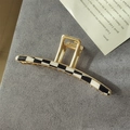 Golden hair claw clip with black and white checkerboard pattern in elegant design - T-Shape / Black & White Checkerboard