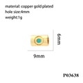 Macro detail of a 9x6mm gold-plated copper evil eye bead for DIY jewelry making - P03638 Cylinder Sapphire Blue