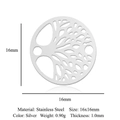 Detail showing 16x16mm silver stainless steel tree of life charm with exact measurements - Silver Tree of Life (5Pcs/Pack)