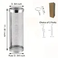Stainless steel rolling barbecue cage set with two grill forks and a metal hook - Large Single Pack with Fork + Hook